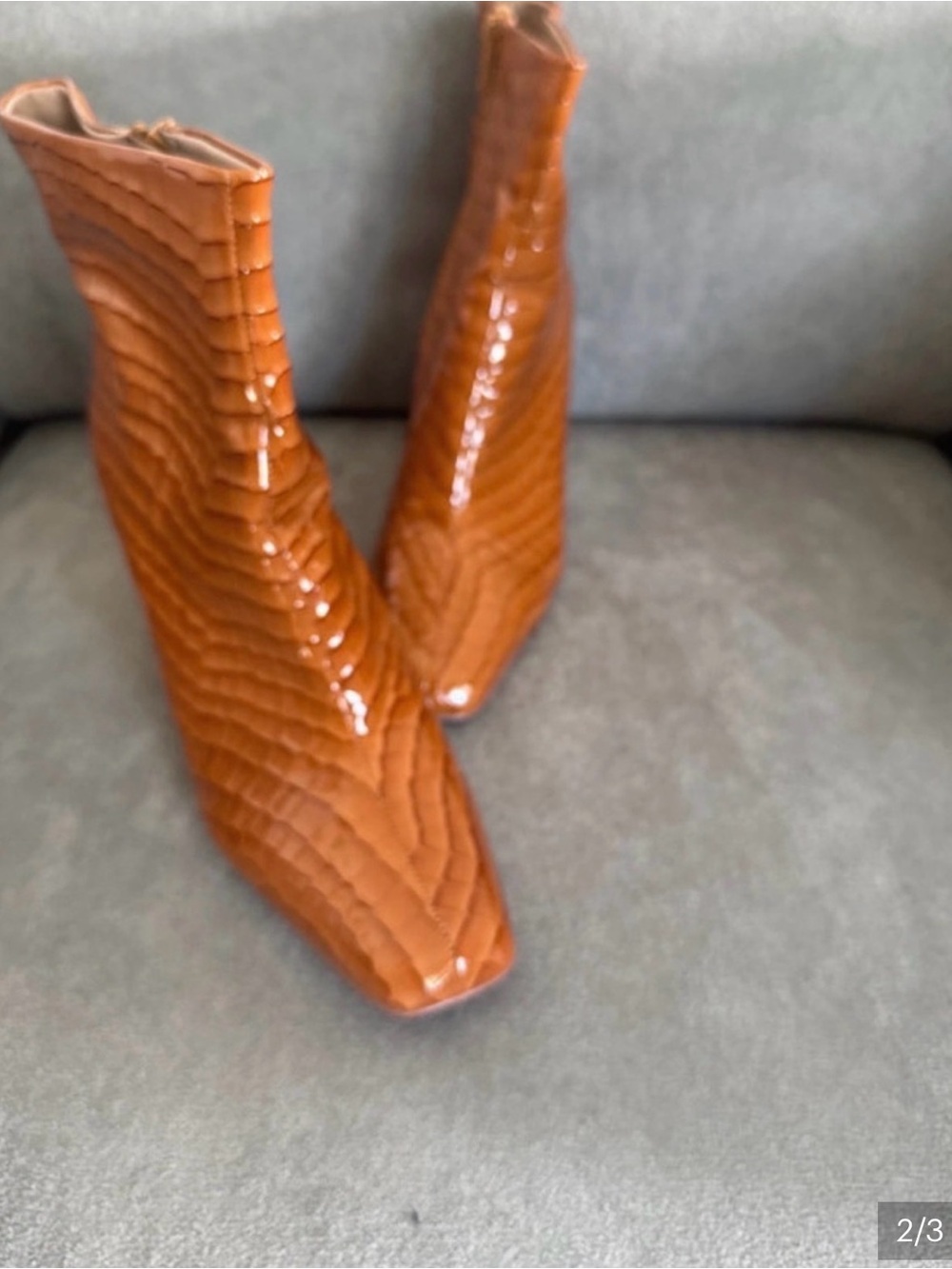 Katy Perry Collections Croc-Embossed Chestnut Square-Toe Ankle Boots - Picture 2 of 3